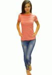 21-2342 Футболка жіноча смужка (кораловий/сірий)