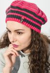 Берет детский для девочки в полоску 65PG0005 junior (коралловый/серый)