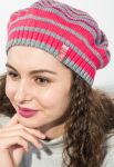 Берет детский для девочки в полоску 65PG0005 junior (серый/малиновый)