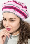 Берет детский для девочки в яркую полоску 65PG0006 junior (розовый/малиновый)