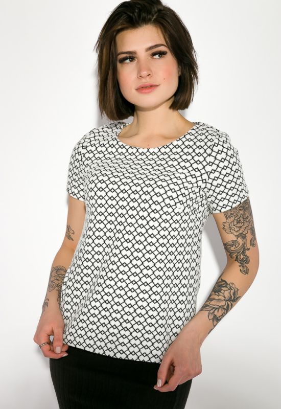 Блуза жіноча з візерунком та коротким рукавом 19PL163 (молочний/чорний)