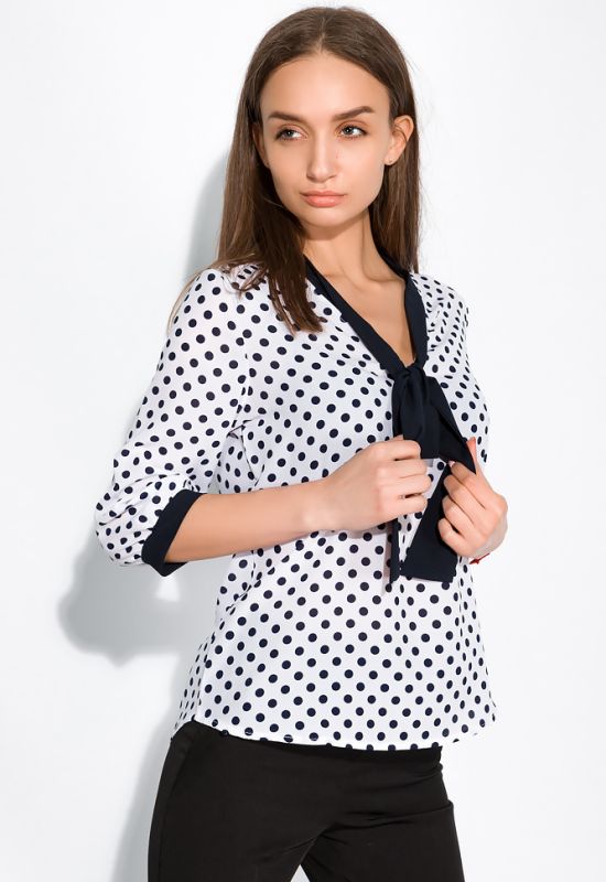 Блуза жіноча в горох 151PK1010 (білий/синій)