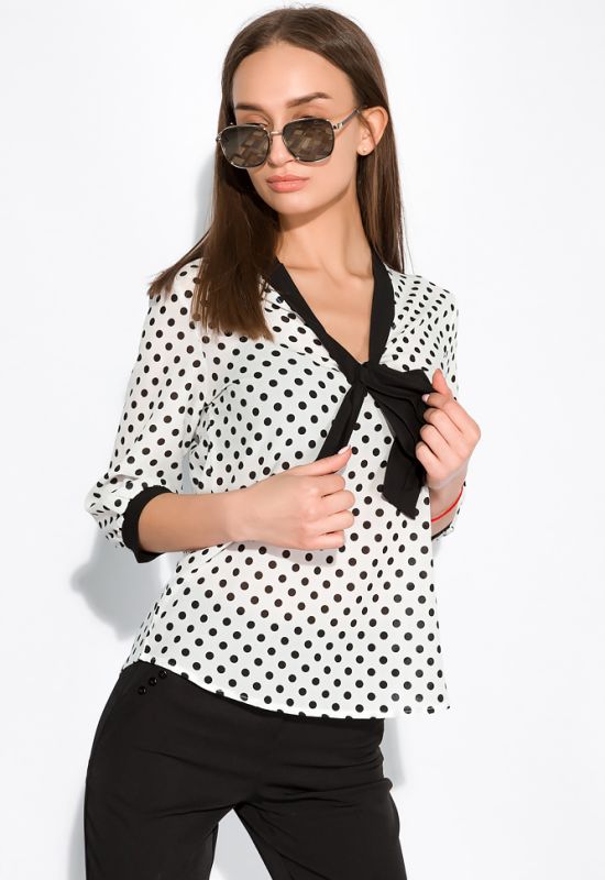 Блуза женская в горох 151PK1010 (молочный/черный)