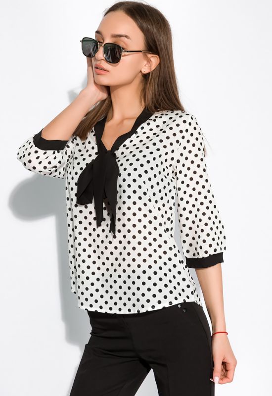 Блуза женская в горох 151PK1010 (молочный/черный)