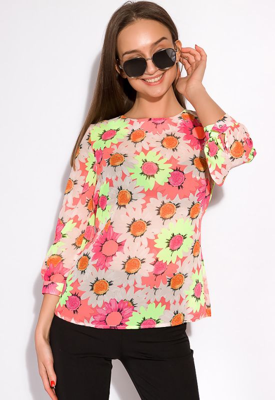 Блуза жіноча в квітковий принт 148P90005 (бежевий/кораловий)