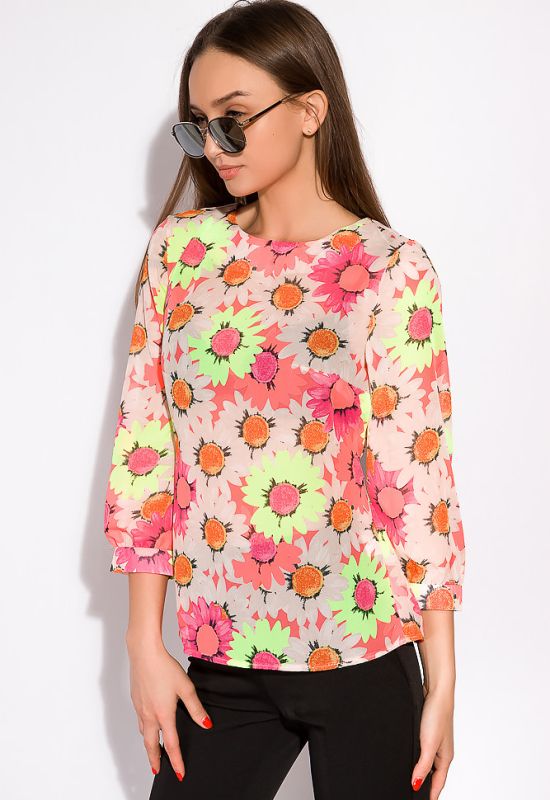 Блуза жіноча в квітковий принт 148P90005 (бежевий/кораловий)