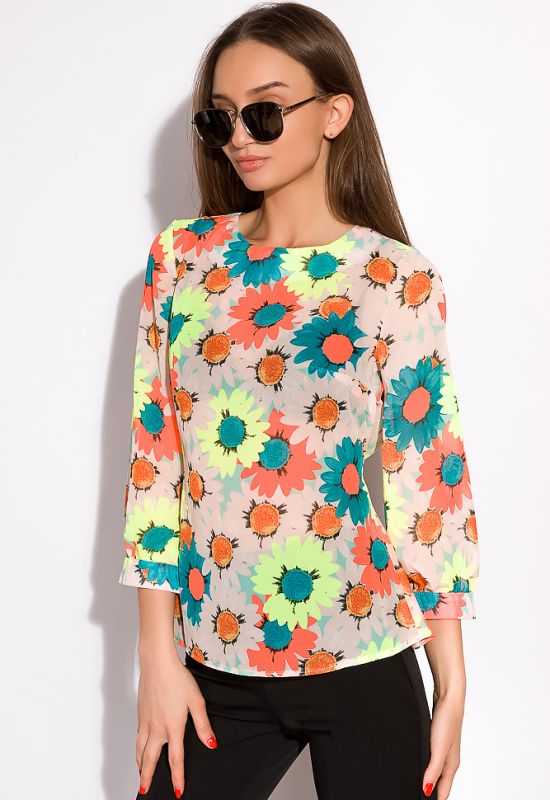 Блуза жіноча в квітковий принт 148P90005 (кораловий)