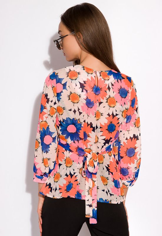 Блуза женская в цветочный принт 148P90005 (коралловый/синий)