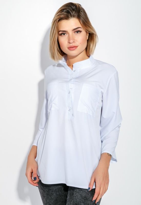 Блузка женская однотонная свободный покрой длинный рукав 72PD186-1 (белый)