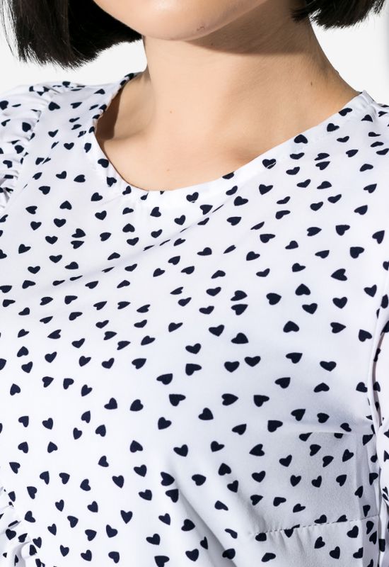 Блузка жіноча принт Серце 83P1373 (білий/синій)