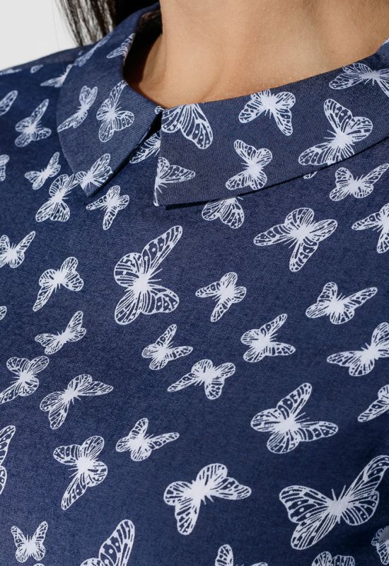 Блузка женская рукав фонарик принт «Бабочки» 64PD199-1 (белый)