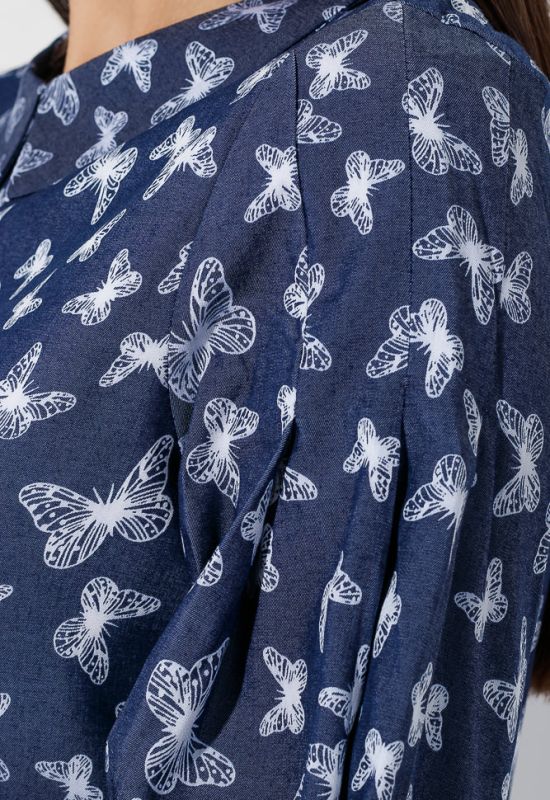 Блузка женская рукав фонарик принт «Бабочки» 64PD199-1 (белый)