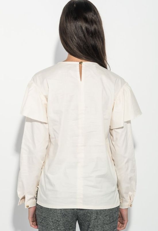 Блузка женская с оборкой на плечах рукав длинный 64PD275 (молочный)