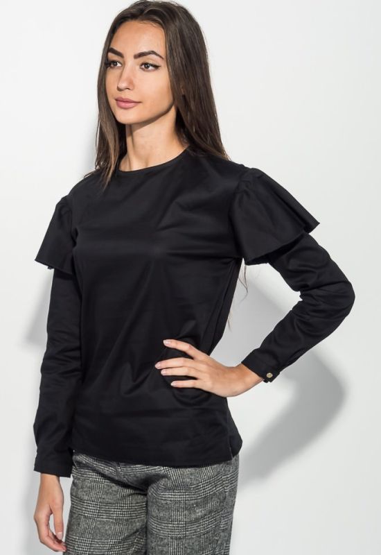 Блузка жіноча з оборкою на плечах рукав довгий 64PD275 (чорний)