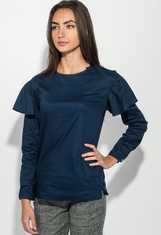 Блузка женская с оборкой на плечах рукав длинный 64PD275 (темно-синий)