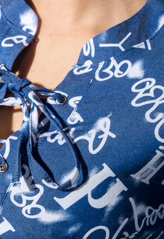 Блузка жіноча зі шнурівкою на грудях 64PD282 (синій/білий)
