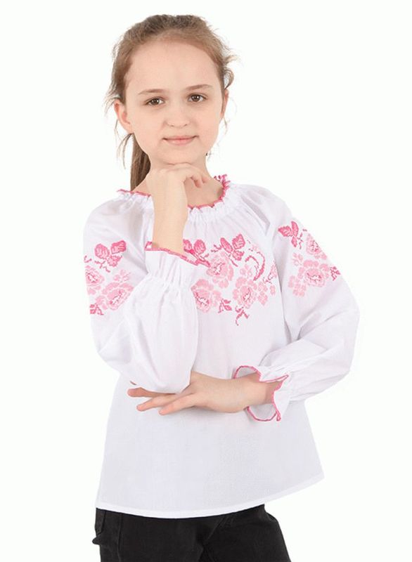 БС 017 Рубашка-вышиванка для девочек (белый)