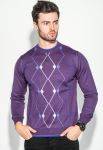 Джемпер чоловічий з геометричним орнаментом 50PD484 (темно-фіолетовий)