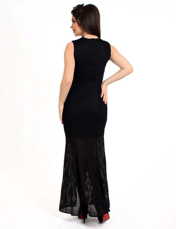 G 3037 Платье вечернее из объемного геометрического гипюра (черный)