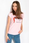 Футболка з принтом на грудях 147P016-3 (рожевий)