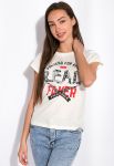 Футболка жіноча з написами 148P333-14 (молочний)