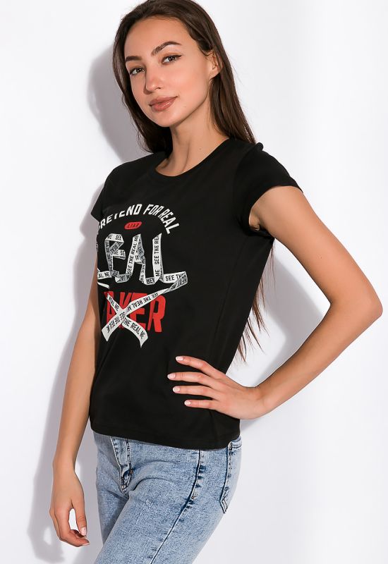 Жіноча футболка з написами 148P333-14 (чорний)