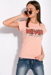 Футболка жіноча з написом на грудях 148P333-4 (персиковий)