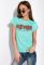Футболка женская с надписью на груди 148P333-4 (светло-бирюзовый)
