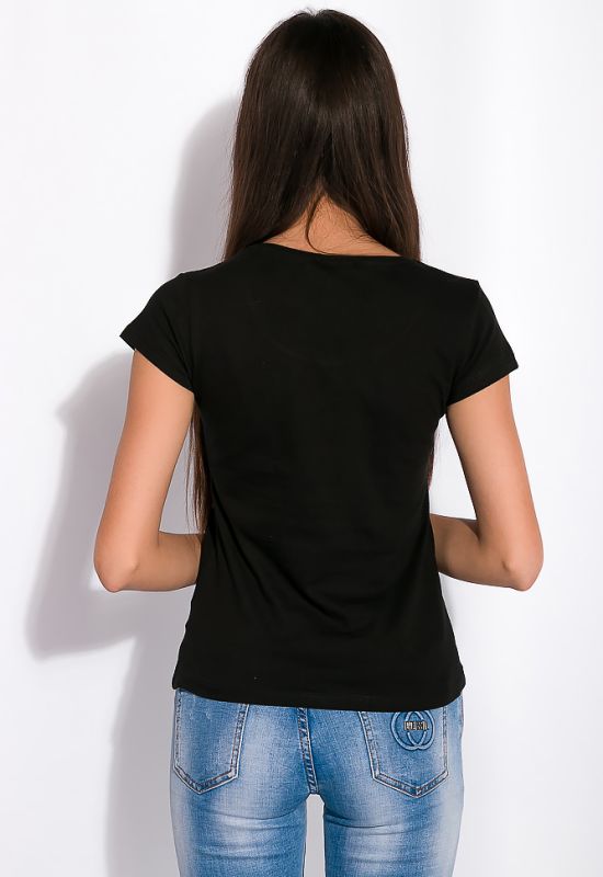 Жіноча футболка з принтом 148P333-13 приталена (чорний)