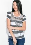 Футболка жіноча в смужку та стразами 81P2034 (сірий/білий)