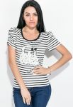 Футболка жіноча в смужку з декором на грудях 81P1349 (чорний/білий)
