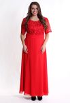 G 0731B 7 Вечірня сукня у великому розмірі з гіпюровим ліфом (червоний)
