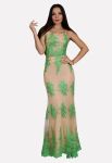 G 0829 Вечірня сукня у вигляді топа на тонких бретелях та спідниці (зелений)