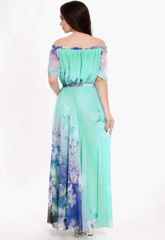 G 0851 Легка вечірня сукня з шифону з квітковим принтом (м'ятний)