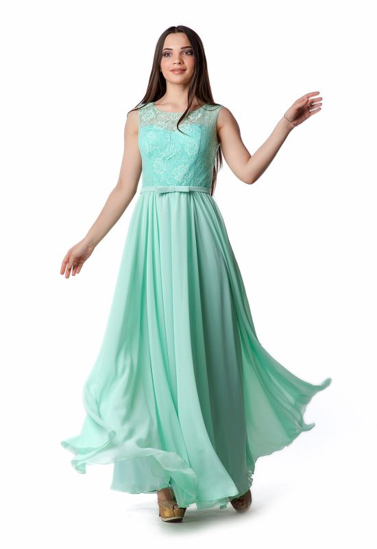 G 2043 Вечірня сукня з легкою спідницею шифонової і гіпюровим верхом (м'ятний)