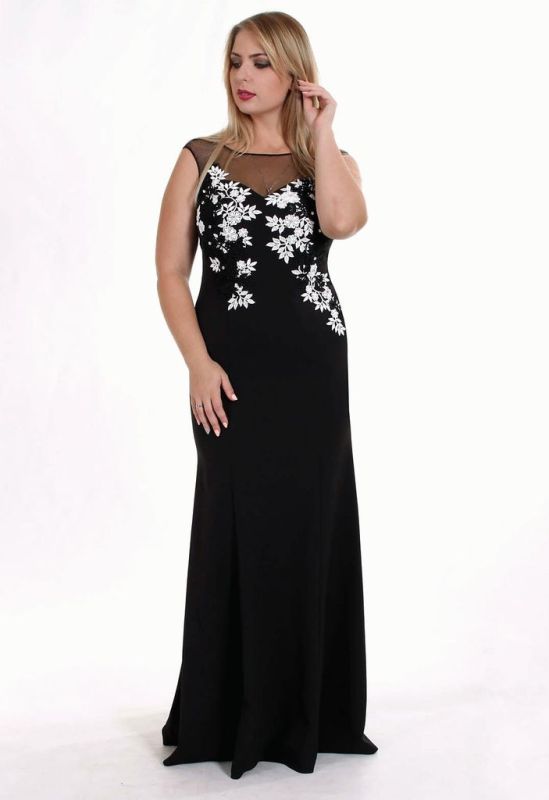 G 2052 Платье вечернее с цветочной вышивкой (черный)