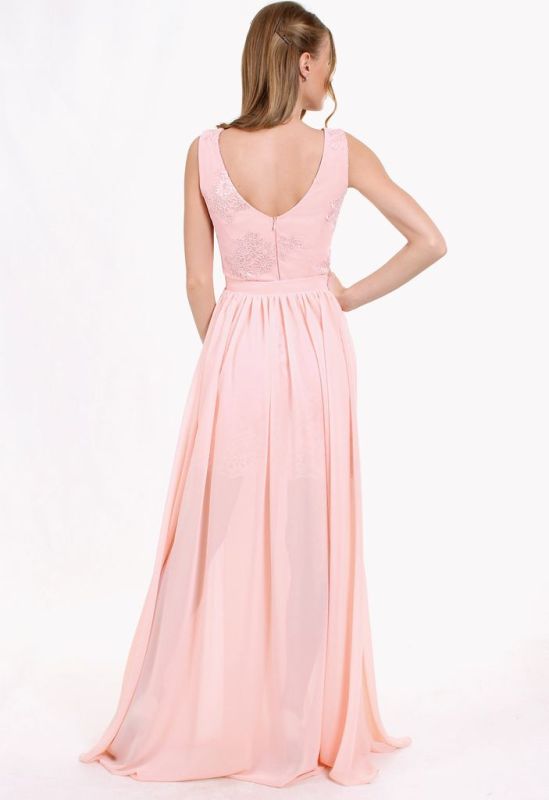 G 2073 Вечернее платье-трансформер в виде гипюрового футляра и съемной шифоновой юбки (персиковый)