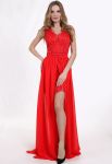 G 2073 Вечернее платье-трансформер в виде гипюрового футляра и съемной шифоновой юбки (красный)