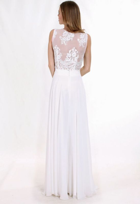 G 2081 Вечернее платье в виде топа из гипюра и длинной шифоновой юбки (молочный)