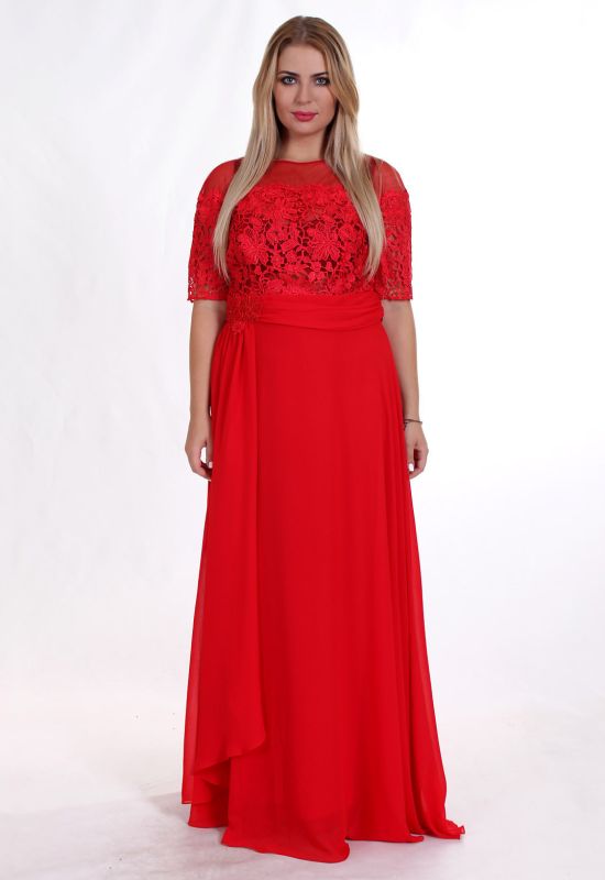 G 2110 A Платье вечернее из кружевного верха и шифона (красный)