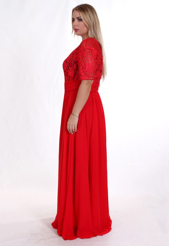G 2110 A Платье вечернее из кружевного верха и шифона (красный)
