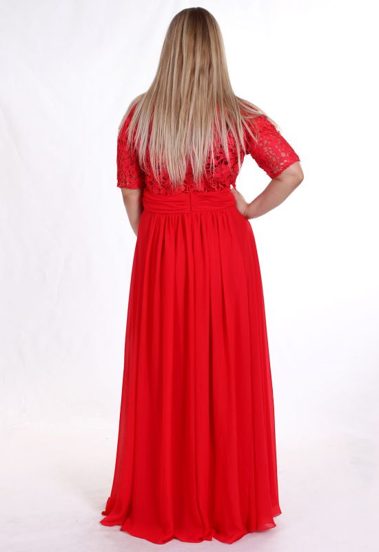 G 2110 A Вечірня сукня з мереживного верху і шифону (червоний)