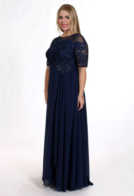 G 2110 A Платье вечернее из кружевного верха и шифона (темно-синий)