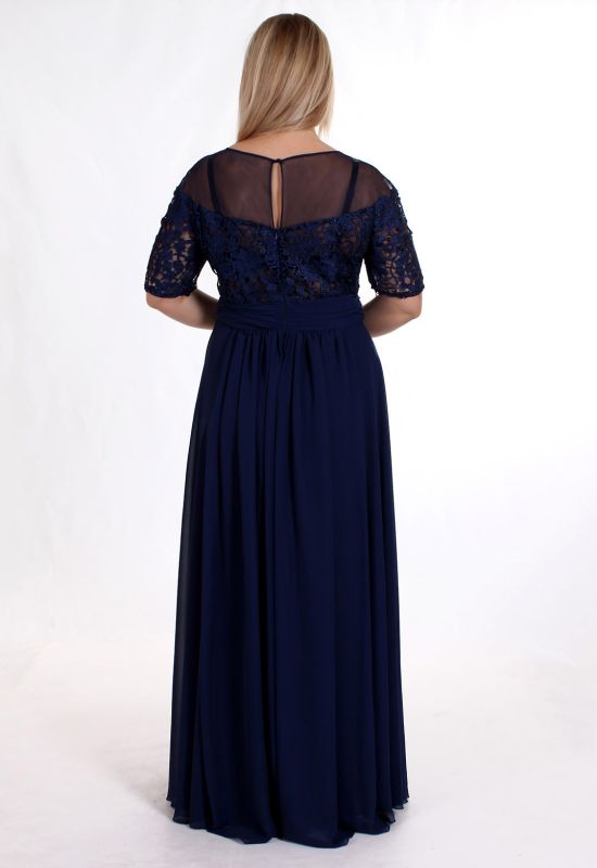 G 2110 A Платье вечернее из кружевного верха и шифона (темно-синий)