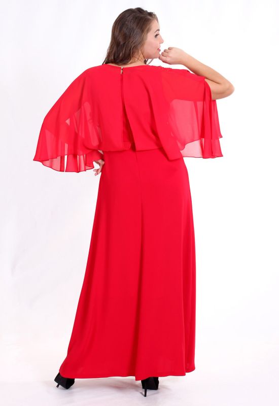 G 2122 Вечірнє плаття в стилі року з імітованою накидкою (червоний)