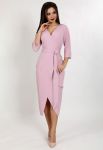 G 2142 AD Сукня вечірня з запахом на поясі (рожевий)
