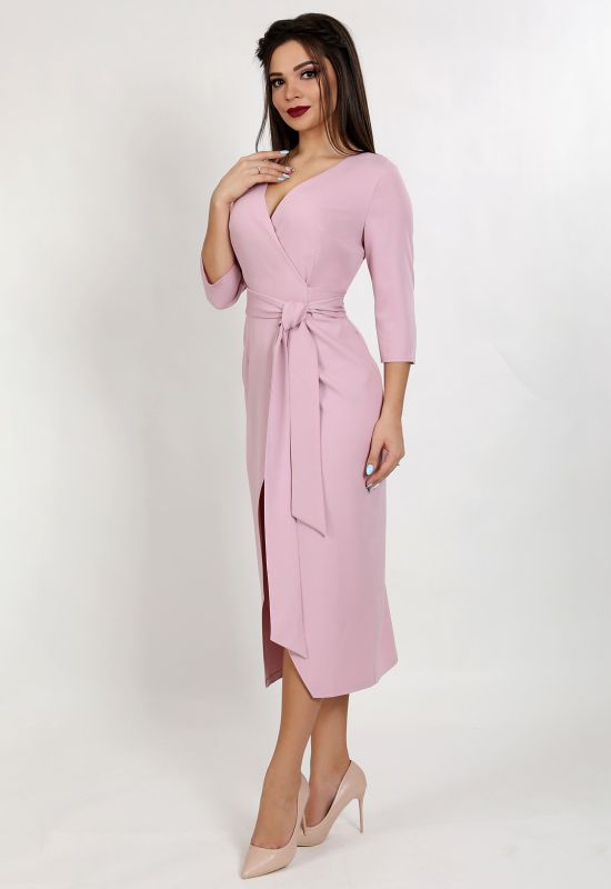 G 2142 D9 Платье вечернее с запАхом на поясе (розовый)
