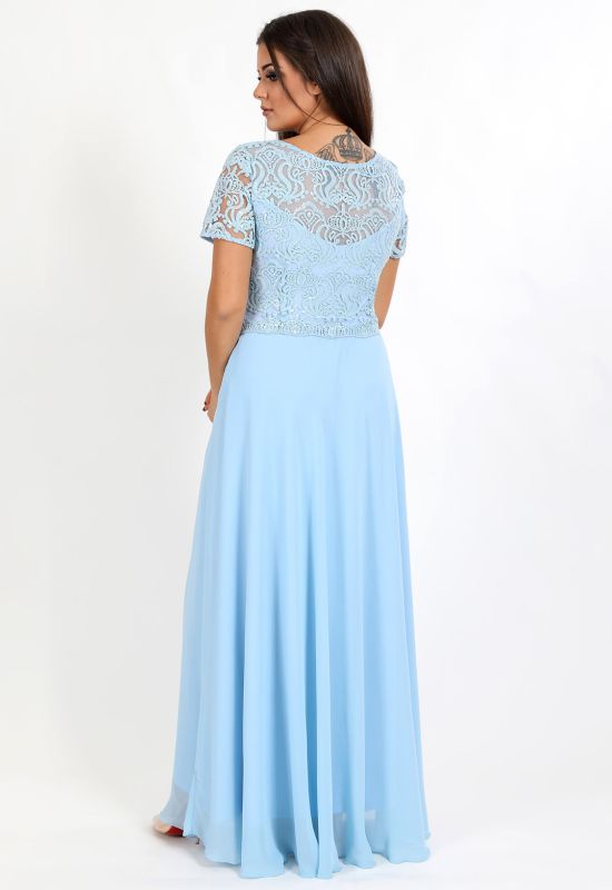 G 2157 1 Платье вечернее с гипюровым верхом (синий)