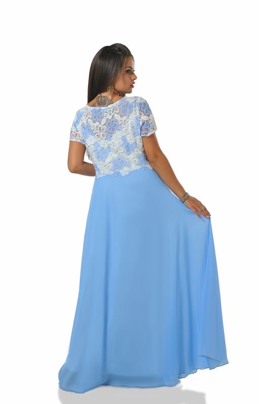 G 2157 1 Платье вечернее с гипюровым верхом (синий/слоновая кость)