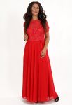 G 2157 Платье вечернее с кружевным верхом (красный)